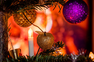 Image showing Xmas tree decorated with apples