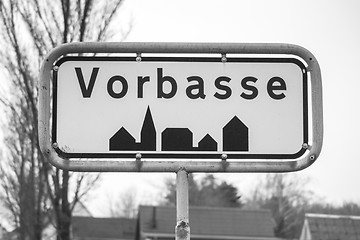 Image showing Vorbasse city sign in black and white