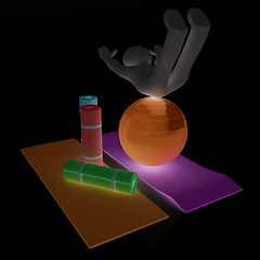 Image showing 3d man on a karemat with fitness ball. 3D illustration