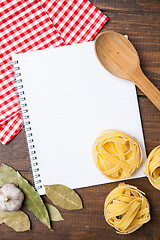 Image showing blank paper with pasta, pepper and spices