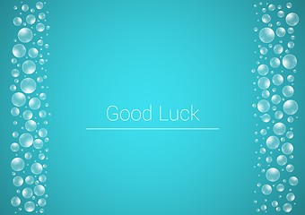 Image showing water drops on blue background with Good Luck text