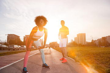 Image showing multiethnic group of people on the jogging