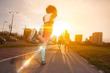 Image showing multiethnic group of people on the jogging