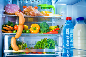 Image showing Open refrigerator filled with food