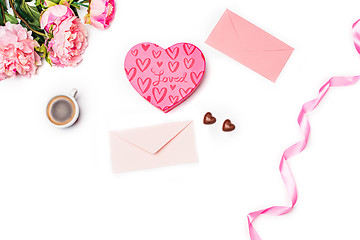 Image showing The gift box with hearts on white background