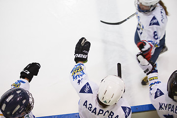 Image showing Moscow, Russia - January, 07, 2017: Female amateur hockey leage LHL-77. Game between female hockey team \