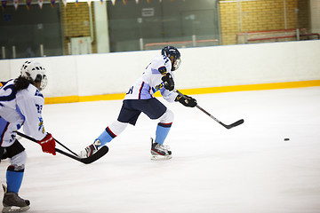 Image showing Moscow, Russia - January, 07, 2017: Female amateur hockey leage LHL-77. Game between female hockey team \