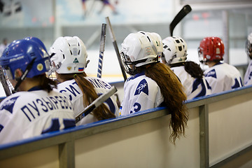 Image showing Moscow, Russia - January, 07, 2017: Female amateur hockey leage LHL-77. Game between female hockey team \