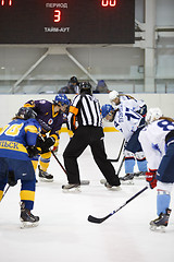 Image showing Moscow, Russia - January, 07, 2017: Female amateur hockey leage LHL-77. Game between female hockey team \