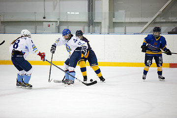 Image showing Moscow, Russia - January, 07, 2017: Female amateur hockey leage LHL-77. Game between female hockey team \