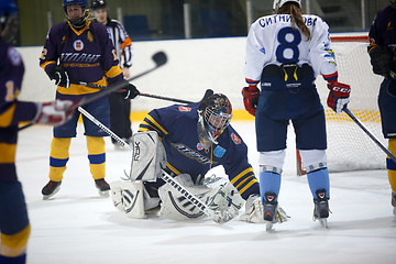 Image showing Moscow, Russia - January, 07, 2017: Female amateur hockey leage LHL-77. Game between female hockey team \