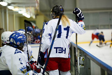 Image showing Moscow, Russia - January, 07, 2017: Female amateur hockey leage LHL-77. Game between female hockey team \