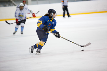 Image showing Moscow, Russia - January, 07, 2017: Female amateur hockey leage LHL-77. Game between female hockey team \