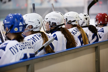 Image showing Moscow, Russia - January, 07, 2017: Female amateur hockey leage LHL-77. Game between female hockey team \