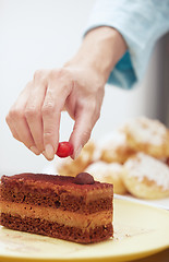 Image showing Woman preparing chocolate cake