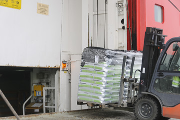 Image showing Fork lift loading goods