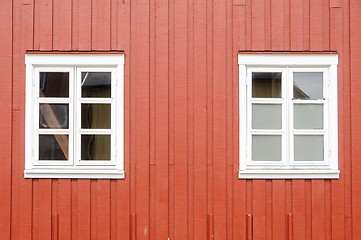 Image showing Red wall of a rorbu, Lofoten, Islands, Norway, Europe