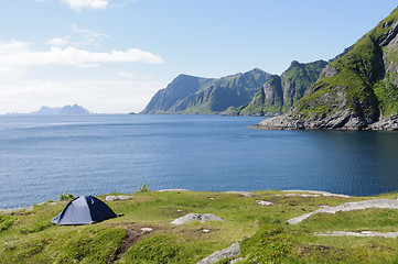Image showing Camping in Lofoten Islands, Norway, Europe