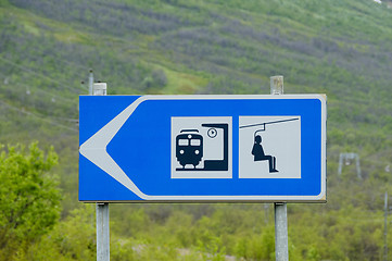 Image showing Train station and ski lift signs