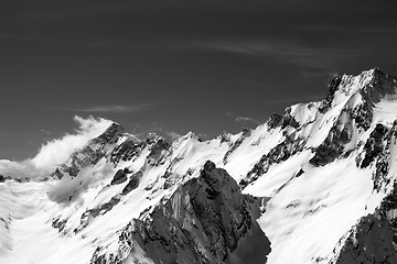 Image showing Black and white snow mountains in wind day