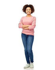 Image showing happy african american young woman over white
