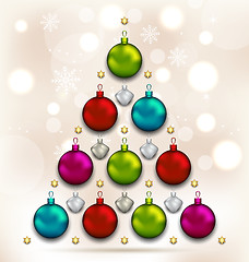 Image showing Christmas tree made of baubles, glowing background