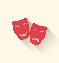 Image showing Flat icons of comedy and tragedy masks for Carnival or theatre