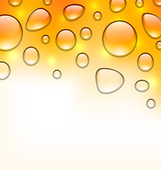 Image showing Clean water droplets on orange surface, copy space for your text