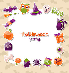Image showing Greeting Card for Halloween Party with Colorful Flat Icons