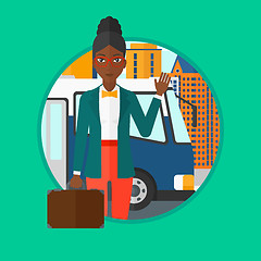 Image showing Woman travelling by bus vector illustration.