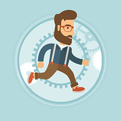 Image showing Businessman running on gear background.