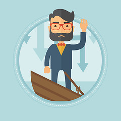 Image showing Businessman standing in sinking boat.