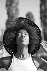 Image showing Close up portrait of a beautiful young african american woman sm