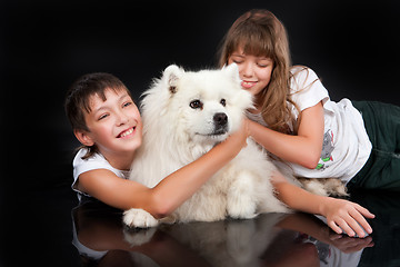 Image showing Girl, Boy And Dog