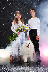 Image showing Girl, Boy And Dog