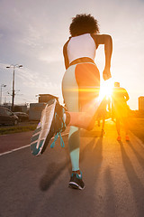 Image showing multiethnic group of people on the jogging