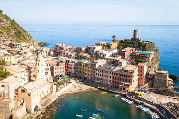 Image showing Vernazza in Cinque Terre, Italy - Summer 2016 - view from the hi