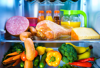 Image showing Open refrigerator filled with food