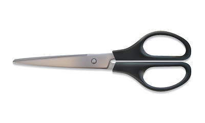 Image showing Black scissors isolated on white background.