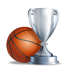 Image showing Silver trophy cup with a Basketball ball