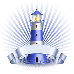 Image showing Nautical emblem with Blue lighthouse