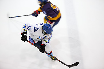 Image showing Moscow, Russia - January, 07, 2017: Female amateur hockey leage LHL-77. Game between female hockey team \