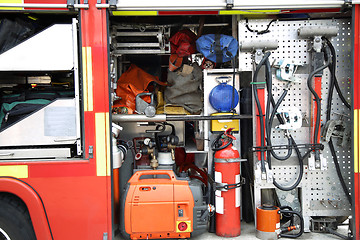 Image showing Rescue Equipment Inside packed inside a fire truck