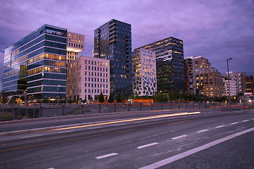 Image showing moving car with blur light through Dronning Eufemias gate street