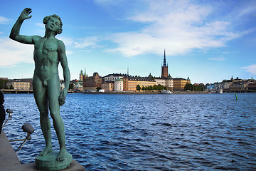 Image showing Song statue, Stadshuset and View of Gamla Stan in Stockholm, Swe