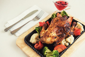 Image showing Roasted chicken with vegetables.