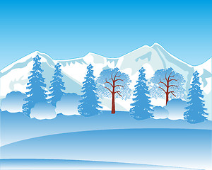 Image showing Winter landscape with mountain and wood