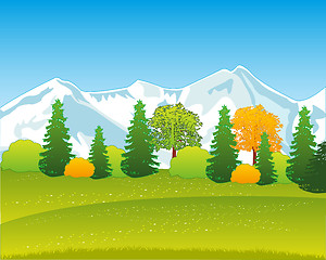 Image showing Mountains and wood by autumn