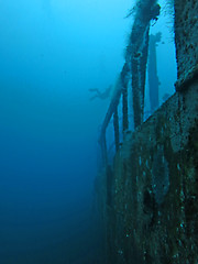 Image showing massive shipwreck, sits on a sandy seafloor in bali