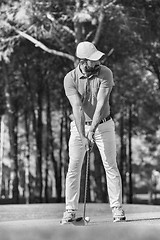 Image showing golf player hitting shot with club